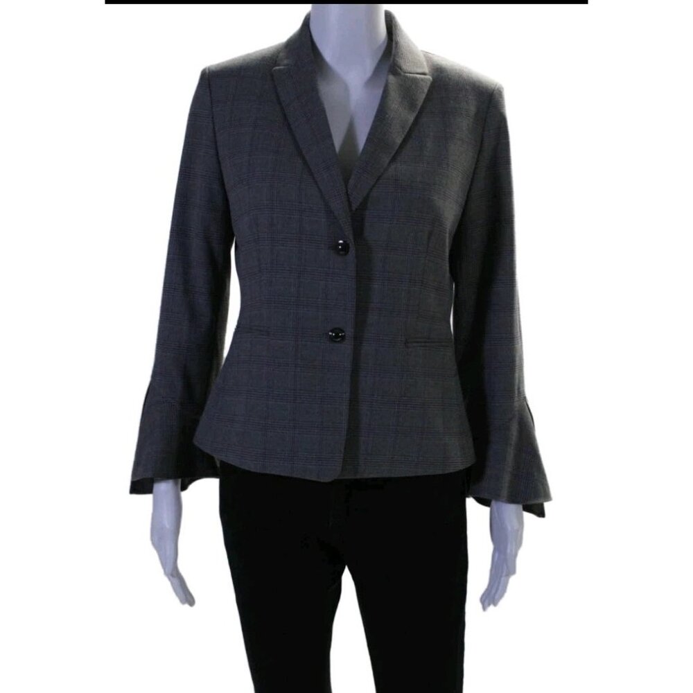 Tahari Arthur S. Levine Career 2  Button Plaid Blazer Gray Purple Lined Size 6P